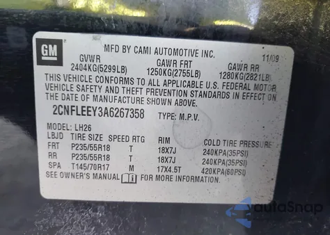 2010 Chevrolet Equinox Lt из США, поврежденный, VIN 2CNFLEEY3A6267358